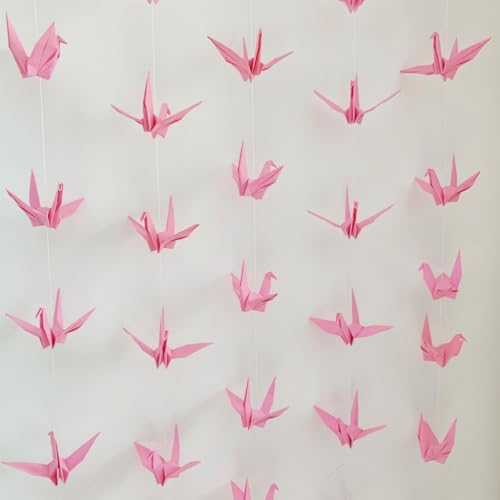 YMASELA Large Pink Origami Crane Hanging Garland 53ft X4 Strings