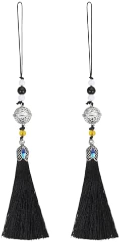 Uxcell Black Tassel Pendant with Bell 2 Pcs 19cm