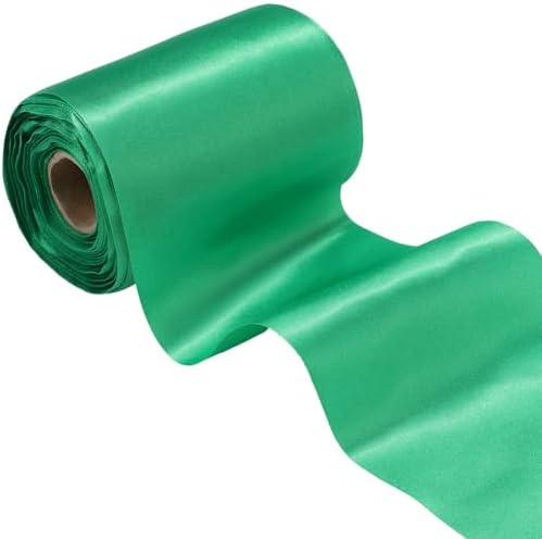 Extra Wide 4 Inch Green Polyester Satin Ribbon for Crafts and Sewing