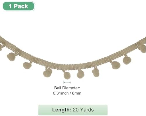 Pom Pom Ball Fringe Trim Ribbon 20 Yards Light Khaki