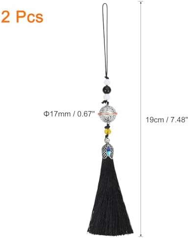 Uxcell Black Tassel Pendant with Bell 2 Pcs 19cm