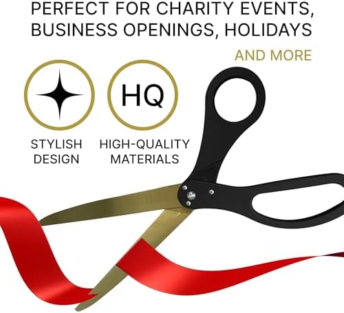 25 Inch Black Scissors with Red Ribbon for Ribbon Cutting Ceremony