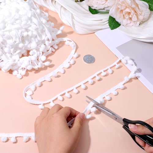22 Yard White Pom Pom Trimming Ribbon for Crafts and Sewing