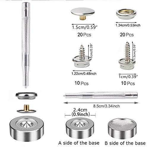 Arokimi Snaps Kit Boat Cover Canvas Screws Buttons Fasteners 60pcs