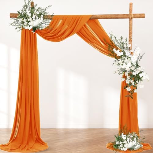 Orange Sheer Chiffon Wedding Arch Draping Fabric 2 Panels