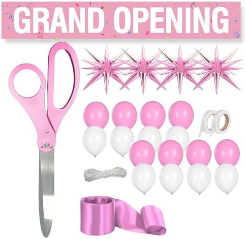 Giant Pink Ribbon Cutting Scissors with Banner and Balloons Kit