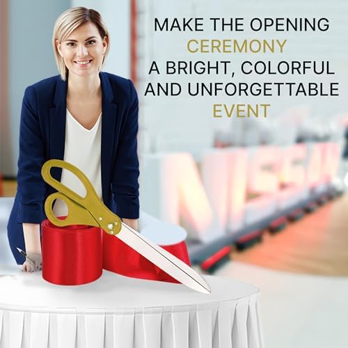 Gold Grand Opening Ceremony Kit with 25 Inch Scissors and Red Ribbon