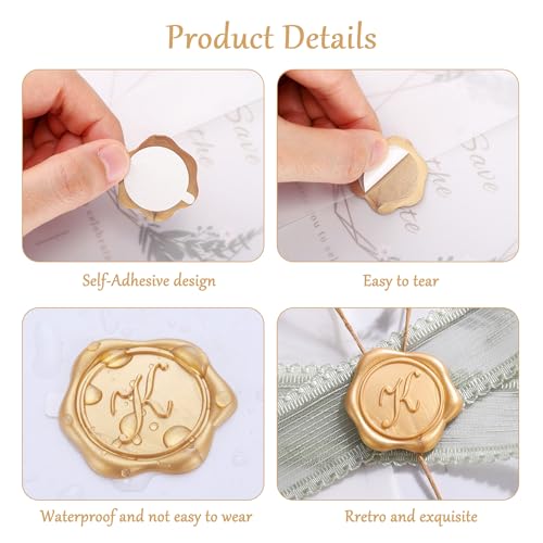 Yoption Wax Seal Stickers 50 Pcs Light Gold Initial Alphabet Envelope Seals