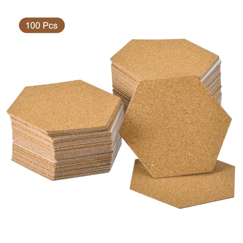 Uxcell 100Pcs 4 Inch Hexagon Cork Sheets with Adhesive Back