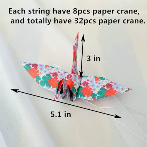 Japanese Washi Paper Crane Garlands 4 Strings x 43ft Mixed Patterns