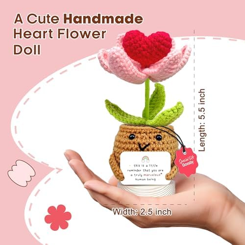 Gossby Handmade Positive Heart Flower Crochet Decor