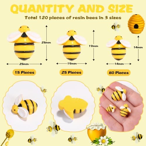 120Pcs Bumble Bee Decor Resin Charms for DIY Crafts