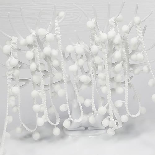 18 Yards White Fringe Trim with 12mm Pompoms for DIY Crafts