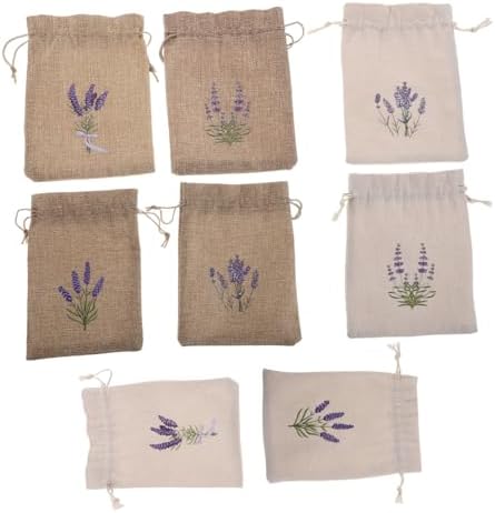 8pcs Lavender Canvas Drawstring Pouches for Jewelry and Small Items
