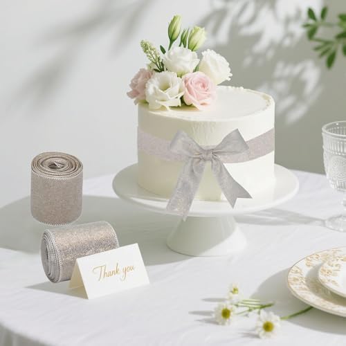 Voccim 16 Inch Glossy White Yarn Ribbon 5 Yd x 2 Rolls