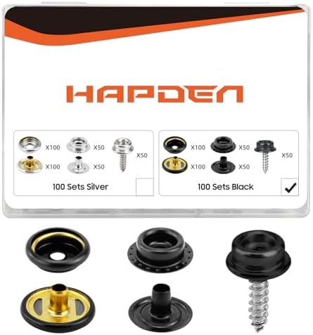 HAPDEN 350 Pcs Marine Grade Stainless Steel Boat Cover Snaps Kit Black