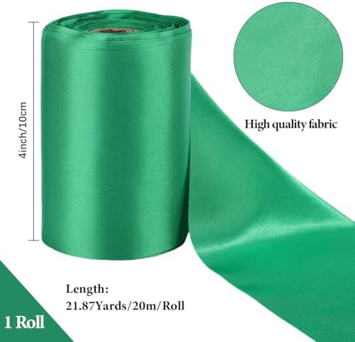 Extra Wide 4 Inch Green Polyester Satin Ribbon for Crafts and Sewing