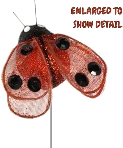 Red and Black Glitter Ladybug Floral Picks - 24 Pack