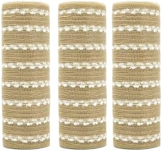 3 Rolls Jute Snowball Deco Mesh Ribbon for Wreath and Holiday Crafting