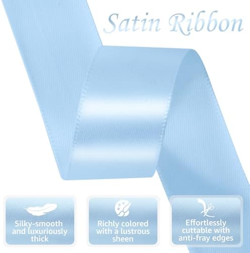 Light Blue Satin Ribbon 1 Inch 50 Yards for Crafts and Gifts