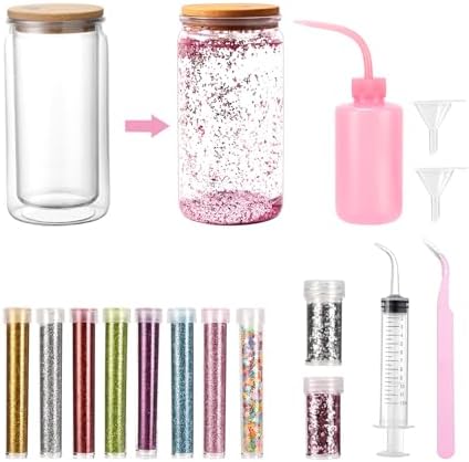 16 Pcs Snow Globe Tumbler DIY Kit with Glitter and Tools