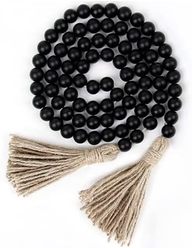 Farmhouse Wood Beads Garland with Tassels Black