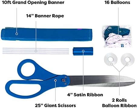 Nashira Ribbon Cutting Ceremony Kit with Giant Scissors Blue White