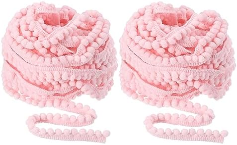 Uxcell 2Pcs 10 Yards Pom Pom Fringe Trim 5mm Pink