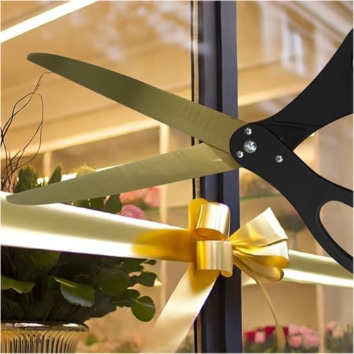 25 Inch Black Scissors with Red Ribbon for Ribbon Cutting Ceremony