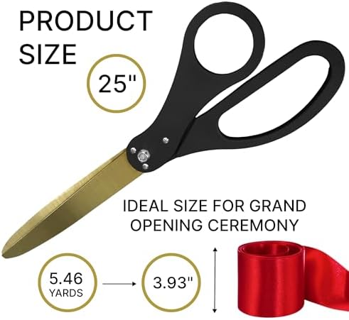 25 Inch Black Scissors with Red Ribbon for Ribbon Cutting Ceremony