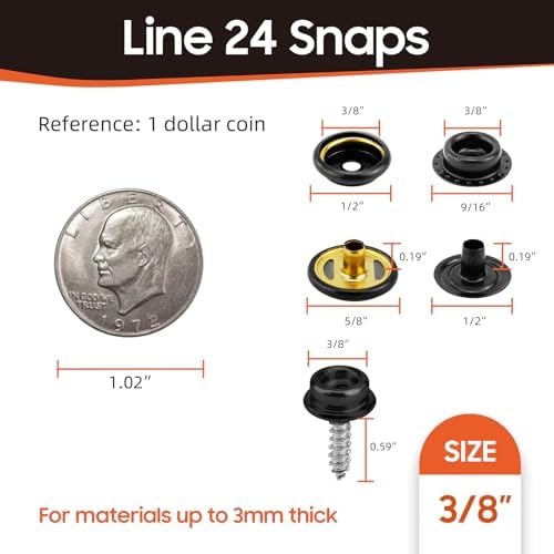 HAPDEN 350 Pcs Marine Grade Stainless Steel Boat Cover Snaps Kit Black