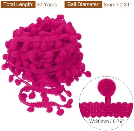 Uxcell Pom Pom Fringe Trim 20 Yards 8mm Fuchsia