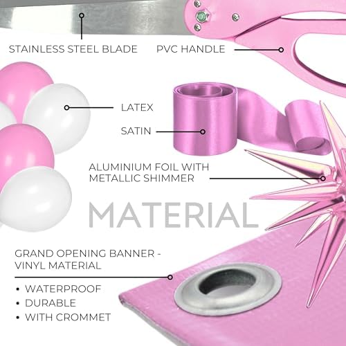 Giant Pink Ribbon Cutting Scissors with Banner and Balloons Kit