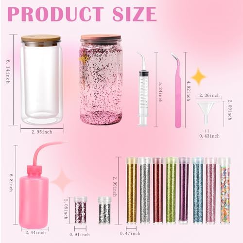 16 Pcs Snow Globe Tumbler DIY Kit with Glitter and Tools
