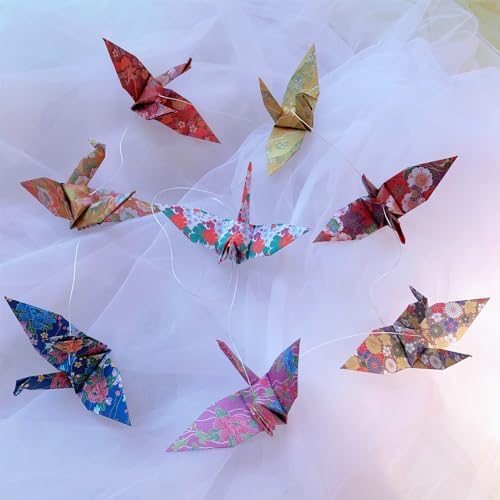 Japanese Washi Paper Crane Garlands 4 Strings x 43ft Mixed Patterns