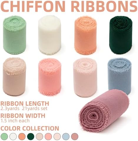9 Rolls Multicolour Chiffon Ribbon with Frayed Fringe