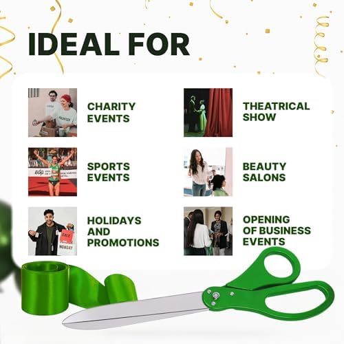 25 Inch Giant Scissors with Green Ribbon Cutting Ceremony Kit