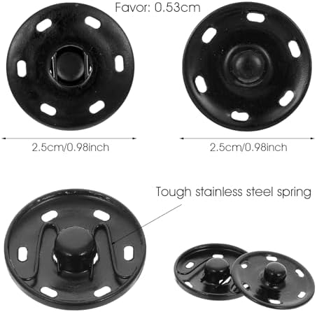 1 Inch Snaps for Fabric - 20 Sets Black and Silver
