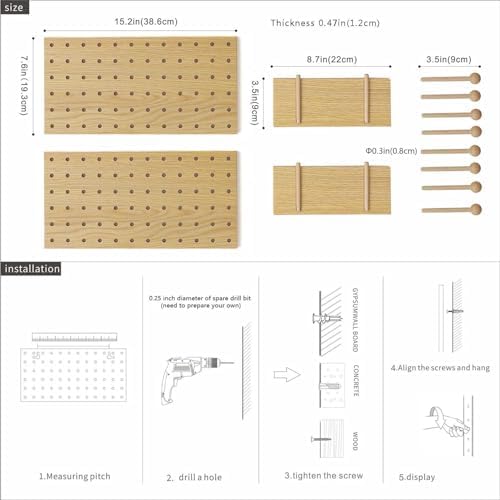 Wooden Pegboard Modular Display Storage Wall Hooks Shelf
