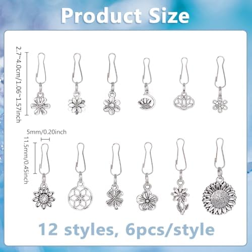 DICOSMETIC 72Pcs 12 Styles Zipper Pull Charms