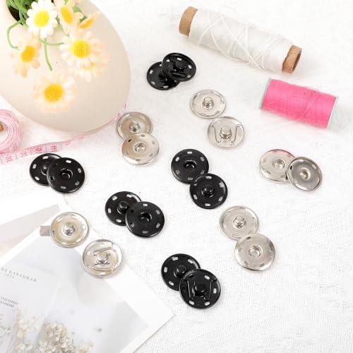 1 Inch Snaps for Fabric - 20 Sets Black and Silver