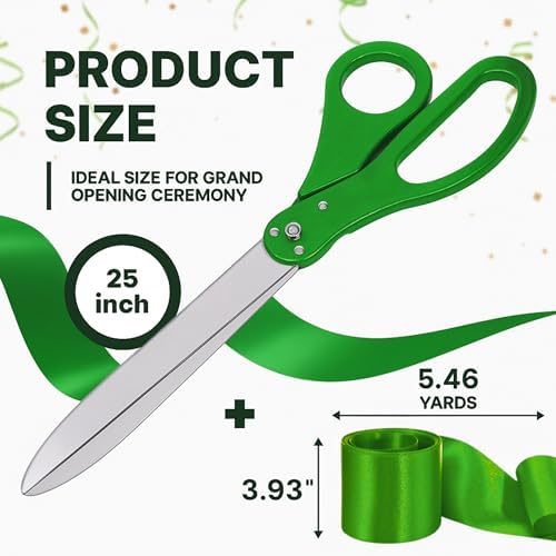 25 Inch Giant Scissors with Green Ribbon Cutting Ceremony Kit