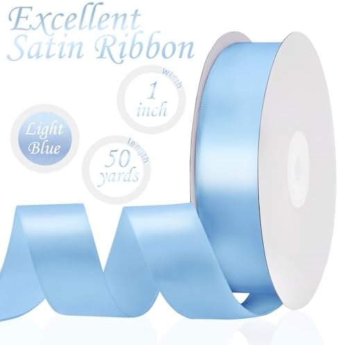 Light Blue Satin Ribbon 1 Inch 50 Yards for Crafts and Gifts