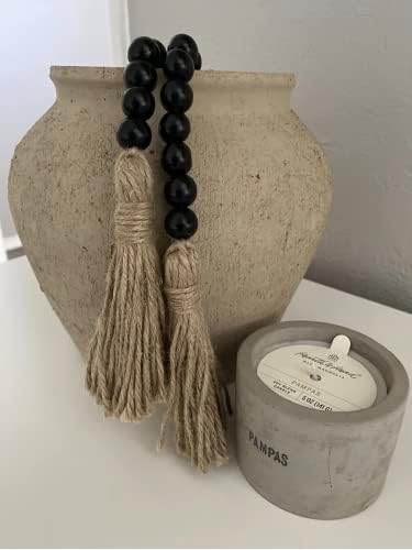 Farmhouse Wood Beads Garland with Tassels Black