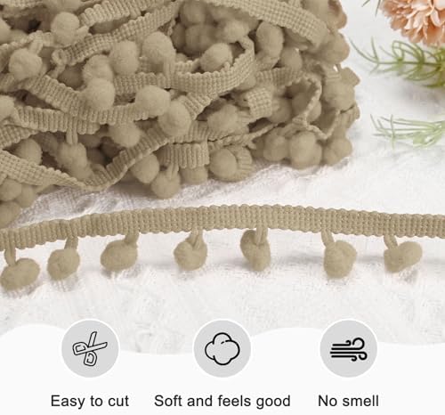 Pom Pom Ball Fringe Trim Ribbon 20 Yards Light Khaki