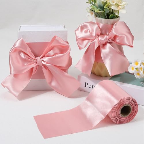 4 Inch Double Face Pink Satin Ribbon for Wedding and Crafts