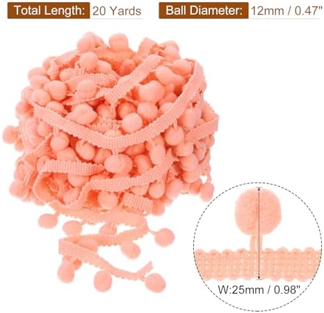Uxcell Pom Pom Ball Fringe Trim 20 Yards Coral Pink