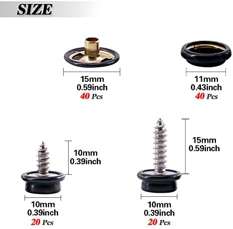 Glarks 120-Pieces Marine Grade Snap Fastener Kit - Black