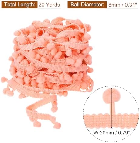 Uxcell Pom Pom Fringe Trim 20 Yards 8mm Coral Pink