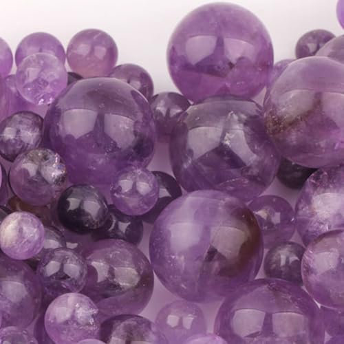 7 Pcs Amethyst Round Smooth Beads for DIY Jewelry Chakra Balancing
